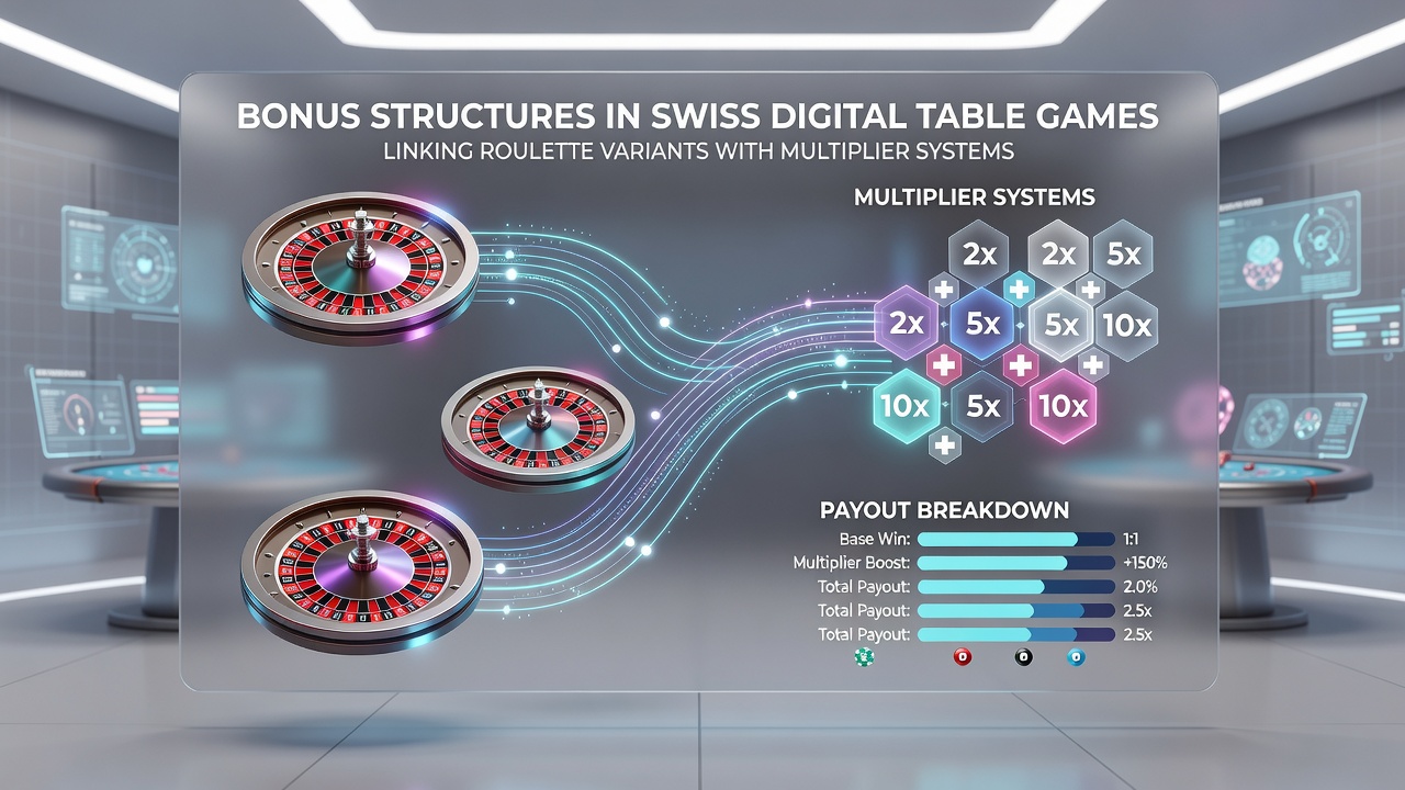 Multiplier system dashboard displaying linked bonus progress on Swiss roulette tables