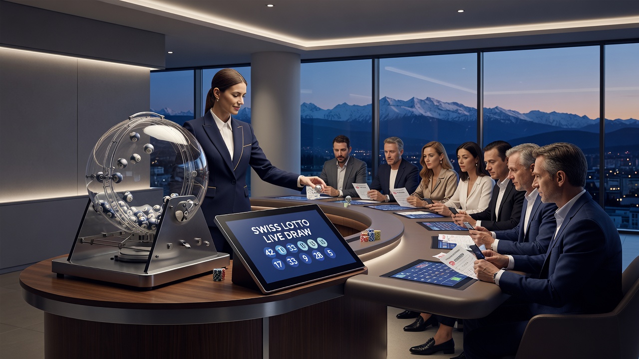 Live dealer table with overlaid lottery draw interface at a Swiss casino